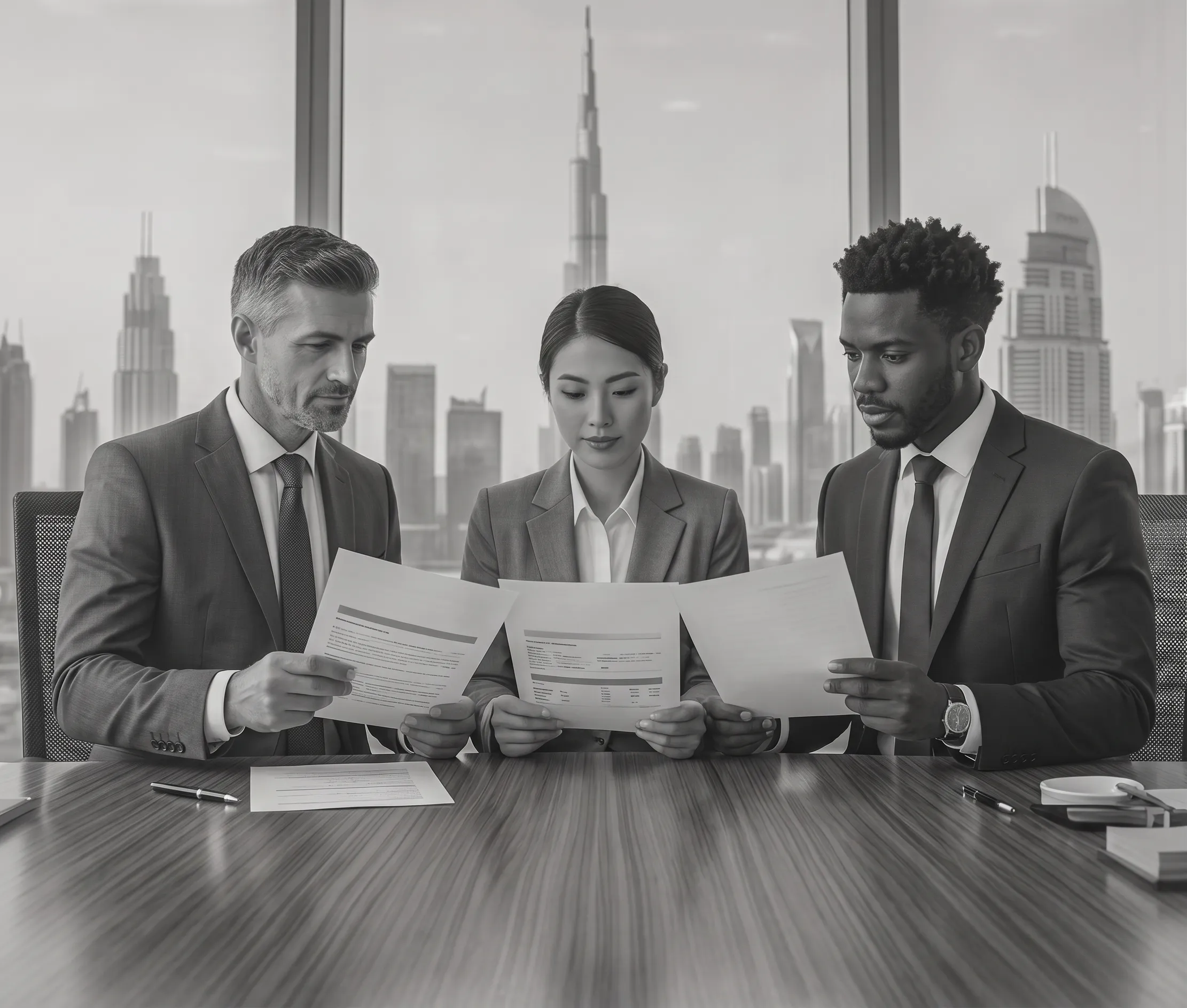 professional accountant team reviewing financial documents